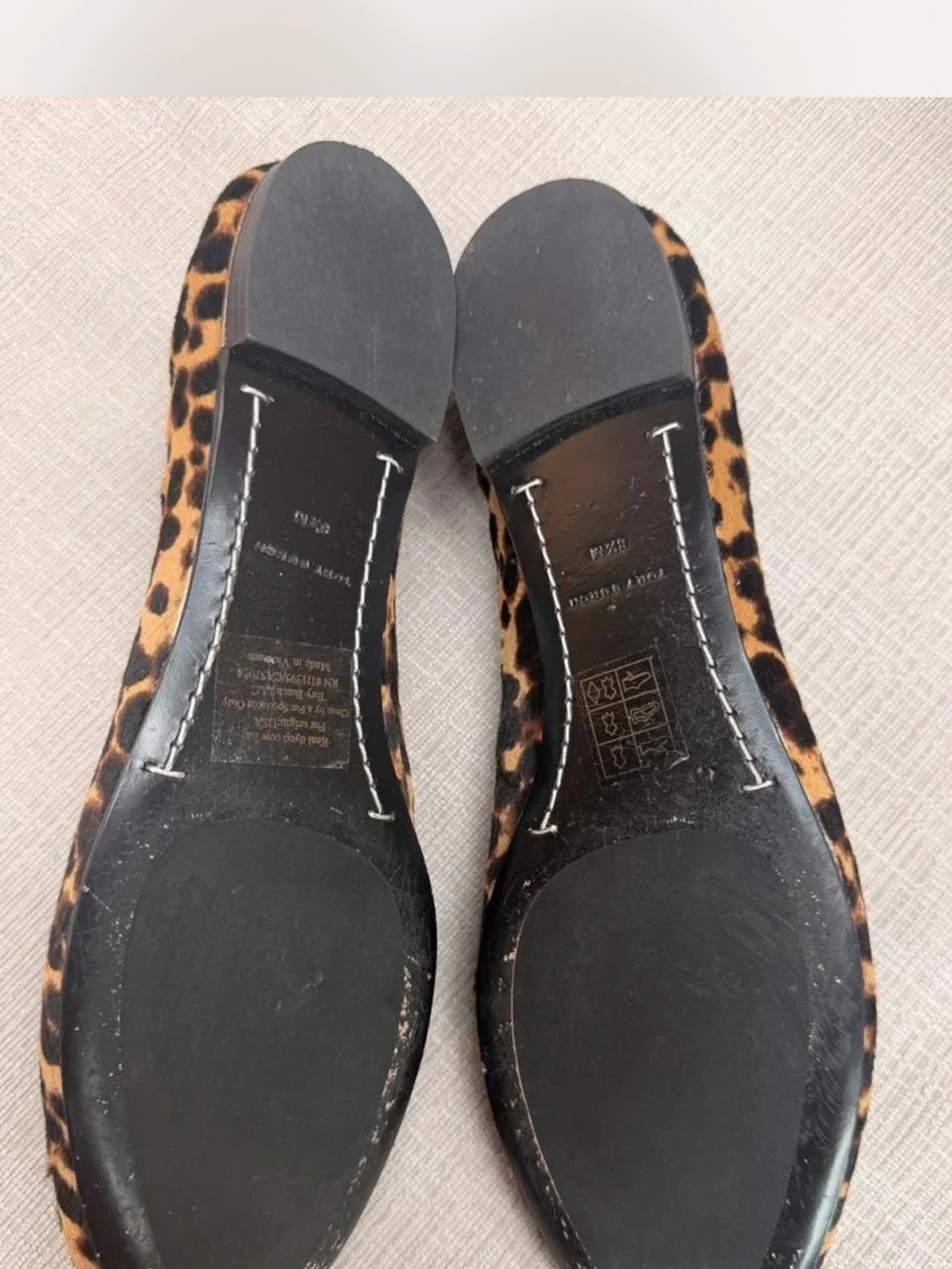 Tory Burch Leopard Ballet Flats with Logo Medallion - Tan/Black Size 8.5